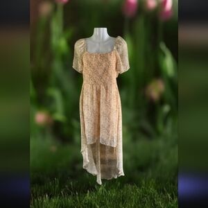 Dress As you wish  flowers NWT size Med yellow linger back lined sheer fe…